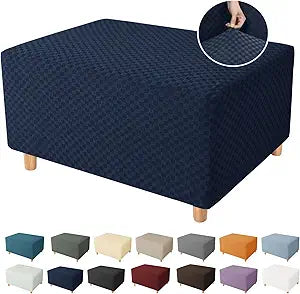 YEMYHOM Ottoman Cover Latest Jacquard Design High Stretch Folding Storage Footstool Protector Rectangle Removable Slipcover (Ottoman Large, Navy)