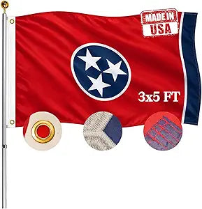 Embroidery Double Sided Tennessee Sates Flag 3x5 FT Outdoor- 340D Heavy Duty Tennessee TN Flags Canvas Header with 2 Brass Grommets Easy to Rising