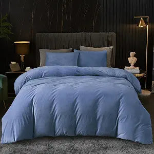 Ivellow Velvet Duvet Cover Queen Set Blue 3 Pcs Soft Luxury Flannel