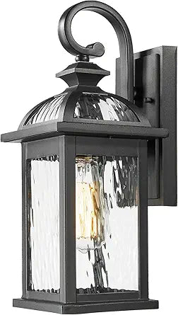 Outdoor Sconce Lights Waterproof Outside Light Fixtures for House Matte Black Finish Water Ripple Glass 21 Inch Large Garage Outdoor Wall Lamp E26 Socket