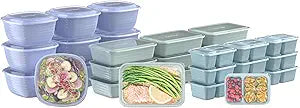 Bentgo Prep 60-Piece Variety Meal Prep Kit - Reusable PFAS & BPA-Free Food Containers 1-Compartment Trays, Prep Bowls, & Snack Boxes - Microwave, Freezer, & Dishwasher Safe (Floral Pastels)