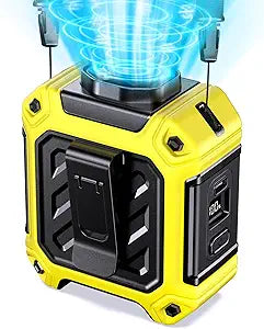 2025 AI Portable Waist Fan 10000 mAh Rechargeable with LED Display & 40H Runtime,5 Speed 16000RPM Cooling Personal Clip Fan,35ft/s Wind Speed Neck Fan for Outdoor Work,Jobsite,Camping,Yellow