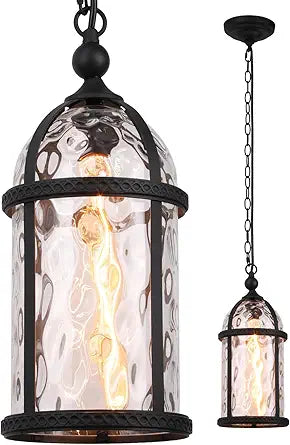 LEONLITE 18 Inch Outdoor Pendant Light, Industrial Style Outdoor Hanging Lights, Vintage Exterior Hanging Lantern, Max 60W E26 Base, Outside Chandelier Ceiling Light Fixture for Porch Entrance Foyer
