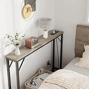 GarveeLife 39.3" Narrow Console Table with Charging Station - Behind Couch Table, 2 Outlets & 2 USB Ports, Grey