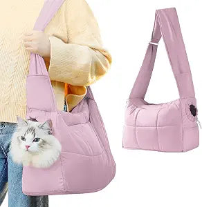 Pet Sling Carrier with Support Pad Winter Cat Carrying Bag, Purple | Adjustable Strap, for Small Cats Dogs, Daily Use Walking Travel, Washable, Hands-Free, for Winter Fall