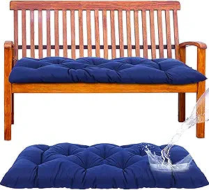 Wenqik Outdoor Bench Cushion 48 x 20 x 3 Inches Waterproof Outdoor Porch Swing Cushion Soft Thicken Chaise Lounge Pad with Ties for Indoor Garden Patio Seat(Navy Blue, Classic)