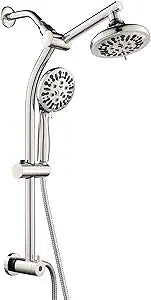 Retrofit 2-Way Shower Head Combo, 8-Function Rainfall Shower Head with 9 Setting Handheld Shower Combo, Adjust Slide Bar and Shower Arm, 2.5 GPM, Drill-Free Shower System, Brushed Nickel