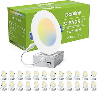 DAMINY 24 Pack 4 Inch LED Recessed Lighting with Junction Box,5CCT,Ultra-Thin Recessed Light,7W 700LM, Dimmable Canless Wafer Ceiling Light, High Brightness