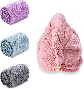 Amrules Hair Towel Wrap, 4 Packs Turbans for Wet Hair, 9.8" x 25.6"