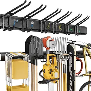 GRENPRO Garage Tool Organizer Wall Mount with 49.5 inches Rails and 6 Double-layer Hooks, Heavy Duty Tool Rack, Garage Storage Rack For Yard Tools