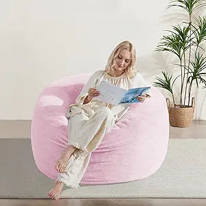 WSOFRLAC 3FT Bean Bag Chair, Comfy Bean Bag Chairs for Adults, Luxury Velvet Memory Foam Stuffed Beans Bags with Removable Cover, Adult Beanbag Chair with Filler for Living Room, Bedroom, Pink