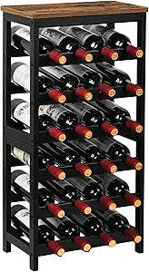 VASMIA Wine Rack Freestanding Floor, 6 Tier Bamboo Wine Storage Shelves with Table Top, 24-Botttle Wine Rack Shelf for Kitchen Bar Dining Room Living Room, Rustic Brown and Black