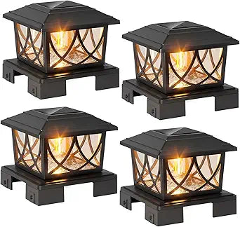 JOFIOS Solar Post Lights Outdoor 4pack, Adjustable Base Fits 3.5"6" Square Posts, 3CCT and 2 Brightness Modes, Dusk to Dawn LED Edison Bulb Solar Fence Post Cap Lights IP65 Waterproof (Black)