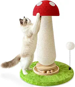 Homegroove Mushroom Cat Scratching Post, Cute Cat Scratcher Post with Large Stable Round Base, Sisal Cat Scratching Posts for Indoor Cats Adults (Mushroom, Large)