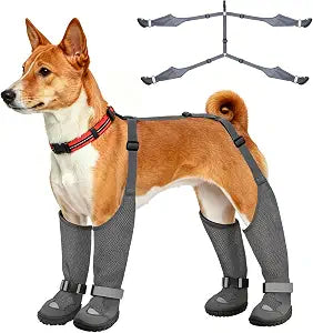 Idepet Summer Dog Suspender Boots, Anti-Slip Anti-Fall Tall Breathable Dog Shoes, Adjustable Strap Comfortable Paw Protection Booties for Hot Pavement Outdoor Walking, Fit Small Medium Large Dogs 7