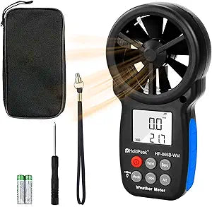 HoldPeak Handheld Anemometer Barometer, Weather Meter for Wind Speed, Temperature, Humidity, Dew Point, Altitude, Barometric Pressure, Wind Chill Measuring, Digital Wind Guage 866B-WM