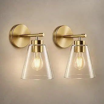 Hamilyeah Gold Wall Sconces Set of 2, Bathroom Sconce Lighting Fixtures, Modern Industrial Sconces Wall Lighting Indoor, Brass Wall Lamps for Bedroom Living Room Kitchen Over Sink Hallway