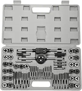 HARFINGTON 60pcs Metric SAE Tap and Die Set M3-M12 4-40-1/4-28 Rethreading Tapping Tool Kit Screws Thread Taps Dies Wrench Handle Stock Holder with Storage Case for Male & Female Threading