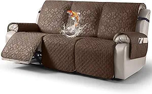 VANSOFY 100% Waterproof Recliner Sofa Covers, Couch Covers with Non-Slip Granule, 3-Piece Washable Reclining Sofa Cover with Pocket Furniture Protector for Kids, PetsBrown,3 Seater