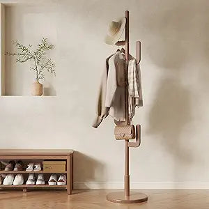 Muwuele Solid Wood Cactus Coat Rack, Freestanding Coat Rack With 6 L-Shaped Hooks and 3 Adjustable Sizes, Coat Tree for Bedroom, Entryway, Livingroom, Coat Hanger Stand for Coats, Handbags (Walnut)