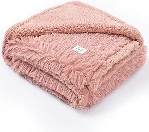 Pet Blankets Waterproof Fluffy Fleece Blanket Cat Dog Blankets Liquid Pee Proof Throw Blanket Reversible Furniture Protector Cover Washable for Couches Beds Sofa 65"x57" Pink