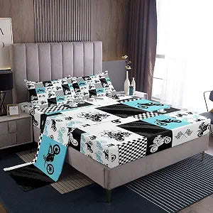 Feelyou Dirt Bike Bed Set Extreme Sports Sheet Set for Kids Boys Girls Racing Motocross Rider Bed Sheets Motorcycle Bedding Sheets 1 Bed Sheets with 1 Pillowcase Twin Size