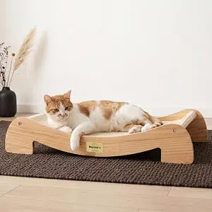 Extra Wide Cat Scratcher Bed, 26.5 x 16.7  Stable Wooden Scratcher Lounge with Natural Sisal, Solid Wood XL Horizontal Scratching Bed for Large Indoor Cats | Cat Hammock Scratcher | Cat Furniture
