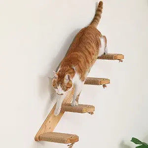 FUKUMARU Cat Climbing Shelf Wall Mounted, Four Step Cat Stair with Jute Scratching for Kitten Shelves Furniture - Large