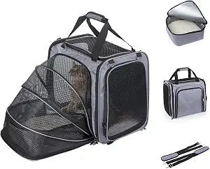 Large Cat Carrier with Litter Box, Expandable Cat Carrier for Car Travel, 17.3"x16.2"x13" Soft-Sided Pet Carrier, Collapsible Pet Carrier for Car Travel with Lockable Zippers for Medium Large Cat