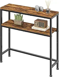 Simple Trending Console Table, 2-Tier Narrow Sofa Table, Rustic Brown