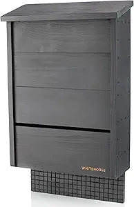 WHITEHORSE Certified Bat House for Outdoors - Fits up to 225 Bats - A 3-Chamber Nursery Bat Box - Certified by MTBC and CWF - Get Rid of Mosquitoes While Supporting Bats (Black)