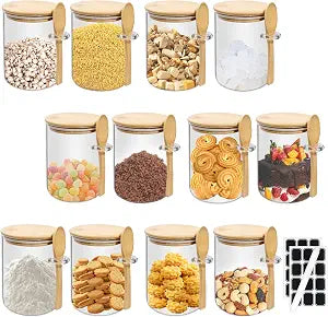 12 Pcs 17oz Glass Jar Sugar Container with Spoon and Bamboo Lids