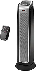 Lasko Portable Electric 1500 Watt Indoor Oscillating Tower Ceramic Space Heater with Adjustable Thermostat, Remote, and Timer, Silver