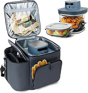 Padded Carrying Case for Ninja Crispi Pro Air Fryer 6QT & 2.5QT Glass Containers, Carry Bag with 5mm Thick Insulation, Multiple Compartments for Accessories Storage and Travel, Gray (Bag Only)