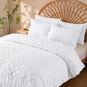 Manyshofu White Tufted Duvet Cover Set, 5 Piece Boho Full Bedding