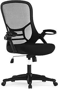 Flash Furniture Porter High Back Black Mesh Ergonomic Swivel Office Chair with Black Frame and Flip-up Arms