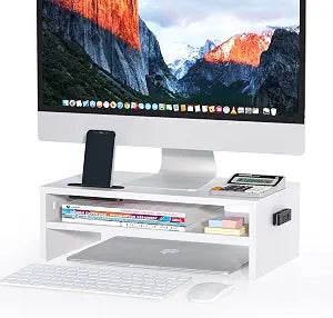 BONTEC Wooden Monitor Stand Riser for Desk, 2-Tier Computer Monitor Stand