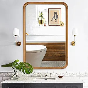 WallBeyond Wood Framed Mirrors for Bathroom, 24x36 Inch Wooden Frame Wall Mirror Farmhouse Wall Mounted Rectangle Mirror for Vanity (Horizontal/Vertical)