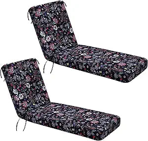 Youyole Outdoor Chaise Lounge Cushions Set of 2, 72 x 21 x 3 Inch Water-Resistant Fade-Resistant Floral Patio Lounge Chair Pads with Ties, Foam Recliner Replacement for Pool Deck