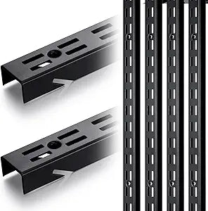 MorningRo 6 Pcs Shelf Rails Bracket Track 47.5 Inches Upright Closet System Hardware Adjustable Wall Standard Shelf Standards for Pantries, Linen Closets, Laundry Rooms, Utility Rooms (Black)