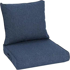 Aoodor 24" x 24" Patio Deep Seat Cushion Set, Water Resistant & Fade Resistant Outdoor Furniture Cushions with Adjustable Straps for Patio, Deck, Garden, Navy Blue