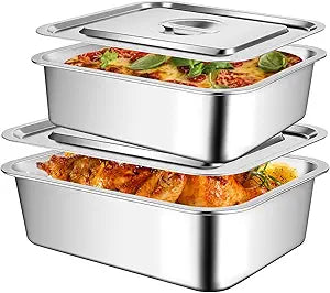 2 Pack 4 Inch Extra Deep Lasagna Baking Pan with Lid, 11"x14.2" 7.4qt & 8.6"x12.5" 4qt Rectangular Stainless Steel Nonstick Large Roasting Pans Deep Baking Dish Set for Oven