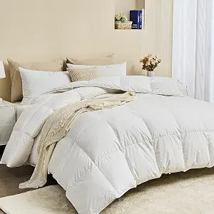 Luxury Down Feather Fiber Comforter King Size - Ultra-Soft Egyptian Cotton Blend Cover, Fluffy High Fill-Power All Season Hotel Duvet Insert(106x90 inch, White)