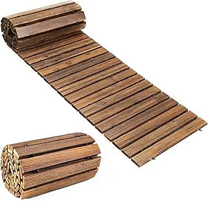LINSHRY 8FT Wooden Garden Pathway, Outdoor Roll Out Decorative Garden Walkway, Weather-Resistant Non-Slip Hardwood Pathway for Garden, Backyard, Beach, Wedding Party Pathways(Dark Brown)