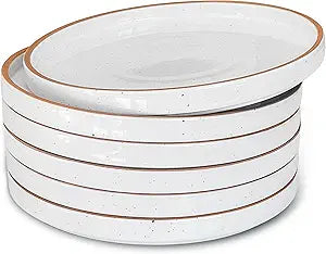 MORA Ceramic Flat Plates Set of 6-8 in - The Dessert, Salad, Appetizer, Small Lunch, etc Plate. Microwave, Oven, and Dishwasher Safe, Scratch Resistant. Kitchen Porcelain Dish - Vanilla White