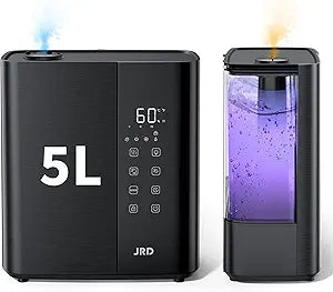 JRD Warm & Cool Mist Humidifiers for Bedroom 5L, Quiet Ultrasonic Air Humidifier Fast Symptom Relief, 50H Runtime, Oil Diffuser, 12H Timer, 7 Color Light for Large Room, Office, Baby, Plants-Black
