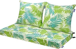 Outdoor Loveseat Cushion Set Patio Deep Seat Cushion for Outdoor Furniture Water Repellent 44'' x 24'' Patio Cushion Set for Couch, Bench and Swing, Fade Resistant (Green Bamboo)