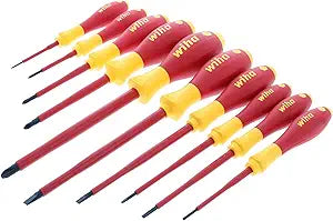 Wiha 32093 Slotted and Phillips Insulated Screwdriver Set, 1000V, 10-Piece, Slotted 2.06.5mm, Phillips #0#3