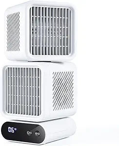 Dual-Head Desktop Fan∩╝ Portable Table Fan with Automatic Oscillation, Rechargeable Battery Operated, 12 Inch Small Quiet Fan for Bedroom, Office, Dorm & Home Use∩╝6 Speeds,4000mAh Battery∩╝White∩╝
