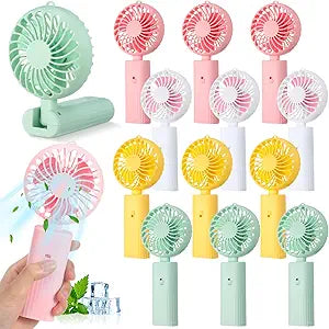 Tujoe 12 Pcs 180┬░ Foldable Mini Handheld Fan Mini Desk Fan Small Portable Fan 2 In1 Personal Fan Battery Operated Cooling Fans Makeup Eyelash Fan for Home Office Hiking Travel (Multicolor)